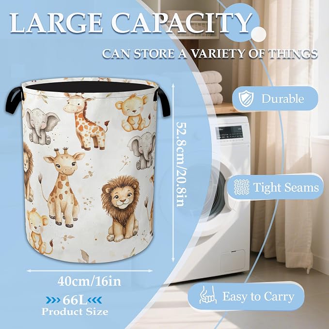 Wild Animal Forest Laundry Basket Collapsible Laundry Hamper, Oxford Cloth Storage Bin for Room/Bathroom/Bedroom/Dormitories 16" X 20.8"