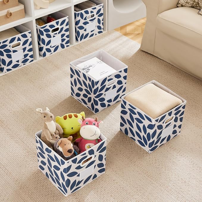MAX Houser 6 Pack Foldable Fabric Storage Bins with Handles - Ideal for Closet Organization, Bedroom （Blue, 12"x12"x12"）