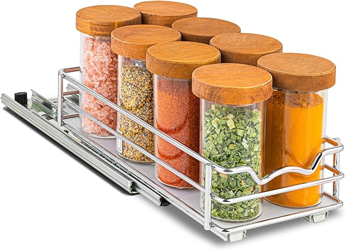 Pull Out Cabinet Organizer for Spices, Cans 4-1/2"W x 10-1/2"D x 2-3/4”H | Heavy Duty with Lifetime Limited Warranty, Pull Out Spice Rack, Cabinet Pull Out Shelf for Cans, Dishes, Etc, Easy to Reach