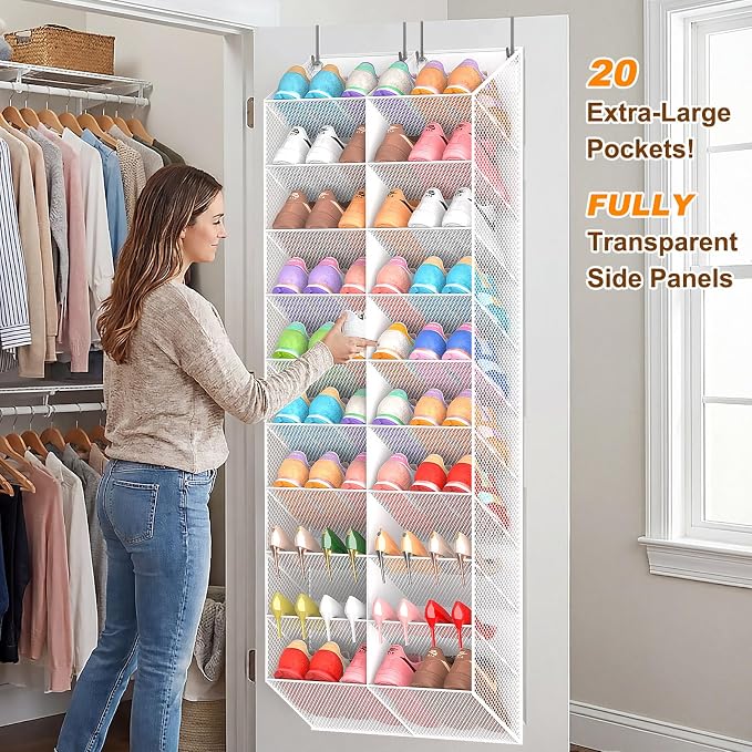 UVIAHOMI Over the Door Shoe Organizer for 20-30 Pairs, 10-Tier, White