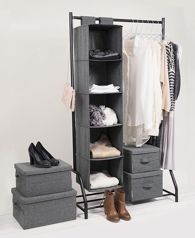 Bigso Box of Sweden Soft Foldable Polyester Storage Box with Lid & Handles for Closets and Rooms - Collapsible Organizer for Clothes and More - 10.2in x 13.8in x 7.5in - Small - Grey