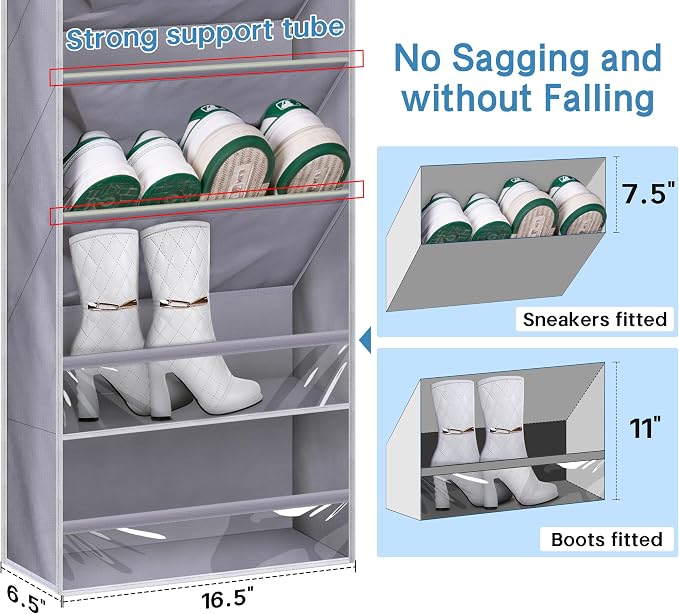 KEETDY Over the Door Shoe Organizer Fit 20 Pairs Sneakers Large Hanging Shoe Rack for Closet Door, Deep Shoe Storage Holder for Boots, Heels, Grey