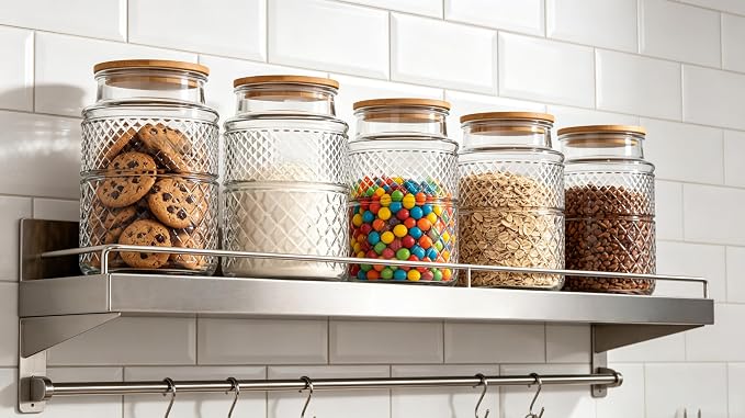 Large Glass Storage Jar, 2 Pack 60 FL OZ Glass Food Storage Containers with Bamboo Lid, Kitchen Laundry Room Organization Jar for Cookies Coffee Flour Sugar Laundry Pods Detergent Airtight Glass Jars