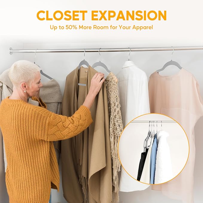 HealSmart Velvet Hangers 70 Pack, Space Saving Clothes Hangers for Closet, Non-Slip Heavy Duty Coat Hangers for Pants, Shirt, Sweater, Suit & Dress Clothing with 360° Swivel Hook, Grey
