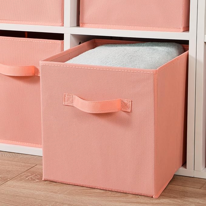 Stero Fabric Storage Bins 6 Pack Fun Colored Durable Storage Cubes with Fabric Handles Foldable Cube Baskets for Home, Kids Room, Closet and Toys Organization Peachpuff