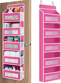 JARLINK Over The Door Organizer Storage, 5 Shelf Hanging Door Organizer with 5 Large Capacity Pockets, Anti Tilt 44 lb Load Behind Door Storage for Bedroom, Bathroom, Pantry, Nursery, (Pink)