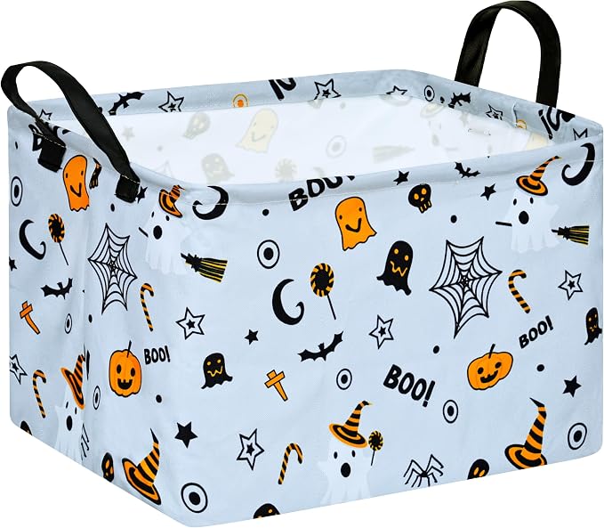 MAIZMZ Halloween Storage Basket Pumpkin Ghost Gift Basket for Kids Foldable Toy Box Waterproof Organizer Bin Laundry Nursery Hamper for Home Office Dorm Closet Shelf