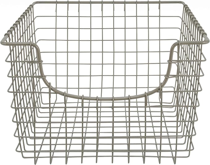 Spectrum Wire Scoop Basket Storage Bin Satin Nickel Nesting Metal Baskets Pack of 2 for Kitchen Pantry Closet Bathroom Garage Organization, Heavy Duty Wire Basket Organizer for Storage Decor