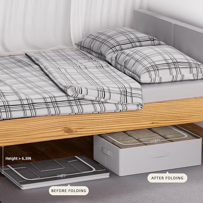 CYhom Under Bed Storage Bins Frame Storage Box Oxford Fabric Sturdy Underbed Container Foldable Stackable Large Capacity Clothes Organizer