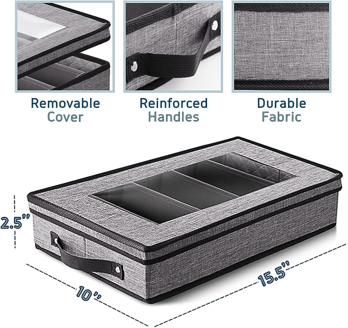 Flatware & Utensil Storage, Durable Silverware Storage Box with Padded Dividers, 5 Compartment Flatware Storage Case, Silverware Case with Handles and Removable Lid - Protects and Organizes Cutlery