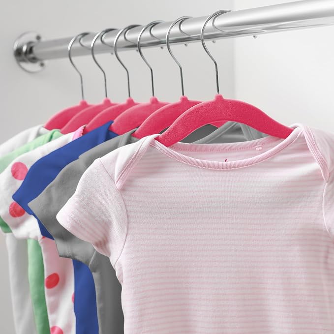 Casafield 100 Velvet Baby Hangers - 11" Size for Infant & Toddler Clothes - Pink