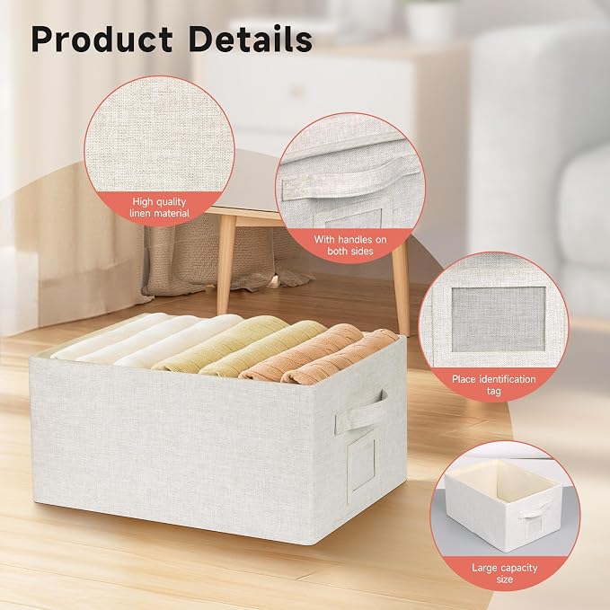Graciadeco Large 17''x12'' Quart Collapsible Stackable Storage Bins with Lids, 6 Packs Fabric Closet Boxes with Lids, Storage Cube Baskets Container Organizers for Bedroom Office(17''x12.2x''8'')