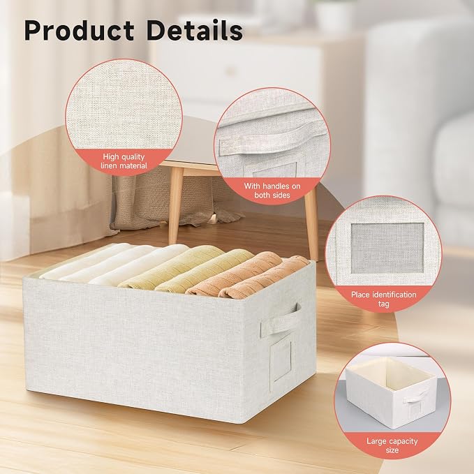 Graciadeco Large 17''x12'' Quart Collapsible Stackable Storage Bins with Lids, 4 Packs Fabric Closet Boxes with Lids, Storage Cube Baskets Container Organizers for Bedroom Office(17''x12.2x''8'')