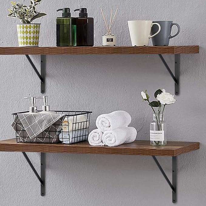 16 Pack L20 x H 12" Black Heavy Duty Shelf Brackets with Screws Metal Shelf Brackets Shelf Support Angle Brackets for Shelves L Brackets Heavy Duty Floating Shelf