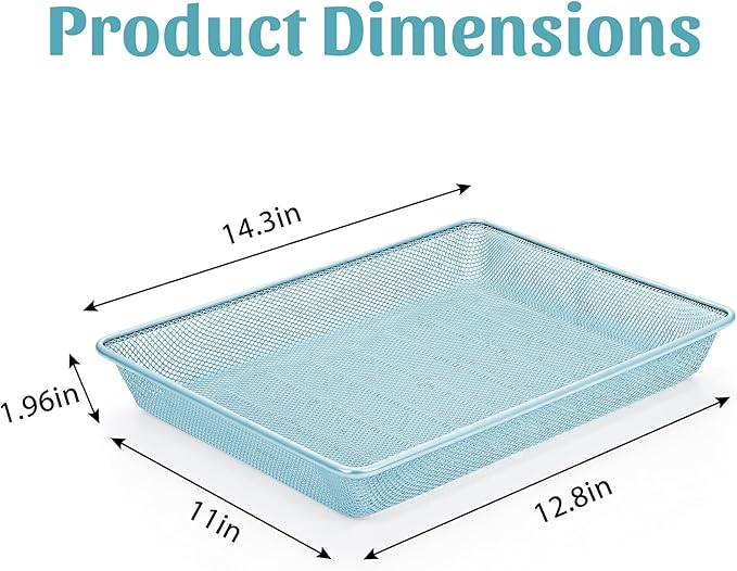 Office Metal Mesh Basket for Desk, Single Paper Tray Organizer, Turn in Trays Classroom, Flat Mail Letter Storage Basket for Office Home Drawers School (5, Blue)
