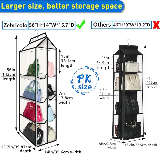 Purse Organizer for Closet, with Zippered-Dustproof, Purse Organizer, Designed for Oversized Wallets & Holds 8-16 Purses, Hanging Purse Organizer for Closet,White-Purse Storage