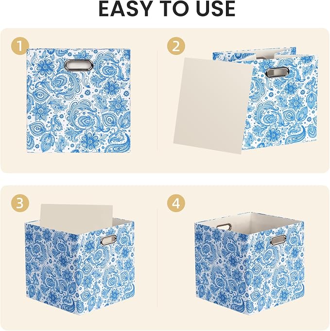 Posprica Cube Storage Bins Fabric Storage Cubes, 11 Inch Collapsible Cubby Storage Bins for Cube Organizer, Decorative Storage Boxes for Shelf Closet Organizer Storage(Celadon blue)