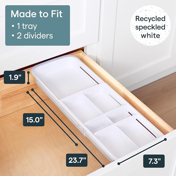 YouCopia DrawerFit Sliding Drawer Tray with Adjustable Dividers, Expandable Kitchen Storage Organizer, Speckled White