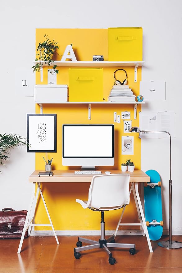 Simple Houseware Foldable Cube Storage Bins, 11-Inch Yellow, 6-Pack Fabric Cubes Organizer for Closet or Shelves