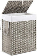 DUMOS Woven Laundry Basket with Lid, 90L Large Capacity Hamper, Removable & Machine-Washable Liner, Foldable Rattan Clothes Hamper, Sturdy Steel Frame, Odor Control, Dove Gray