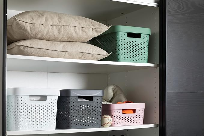 CURVER Infinity 17L Recycled Storage Basket - Multi Purpose Storage, Stackable and Nesting - 35.5 x 26.7 x 13.7 cm - Pink