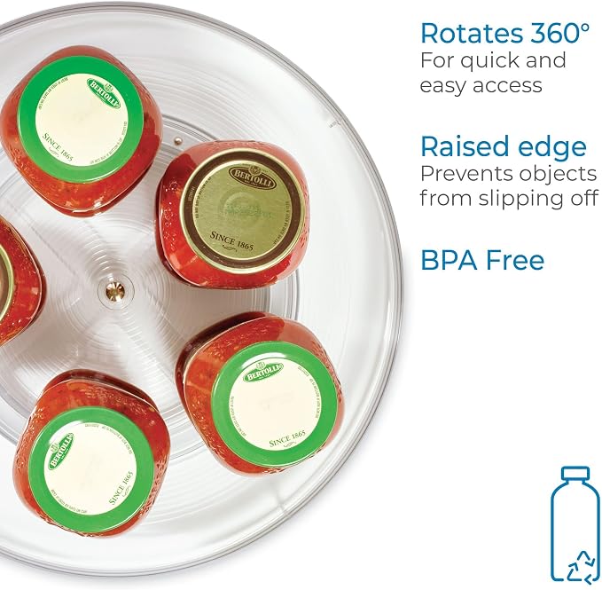 iDesign Plastic 14.5-Inch Round Lazy Susan Organizer, Set of 4, Clear | Kitchen or Pantry Storage