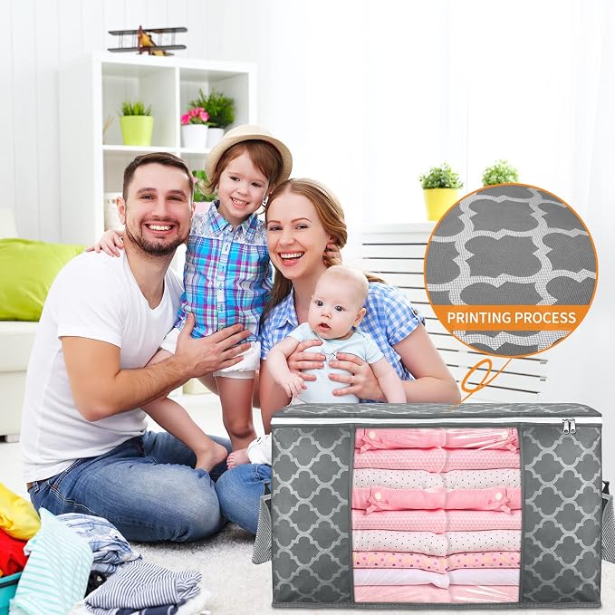 90L Large Storage Bags, 6 Pack Clothes Storage Bins Closet Organizers | Foldable Storage Containers, with Reinforced Handle, for Clothing, Blanket, Comforters, Bed Sheets, Pillows and Toys,Pattern