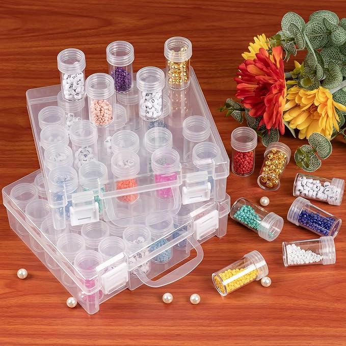 Bead Organizer, Bead Containers, 30 Grids Diamond Painting Storage Containers Clear Bead Organization Diamond Painting Accessories Small Storage Container for Beads Seeds Glitter Rhinestones (2 Pack)
