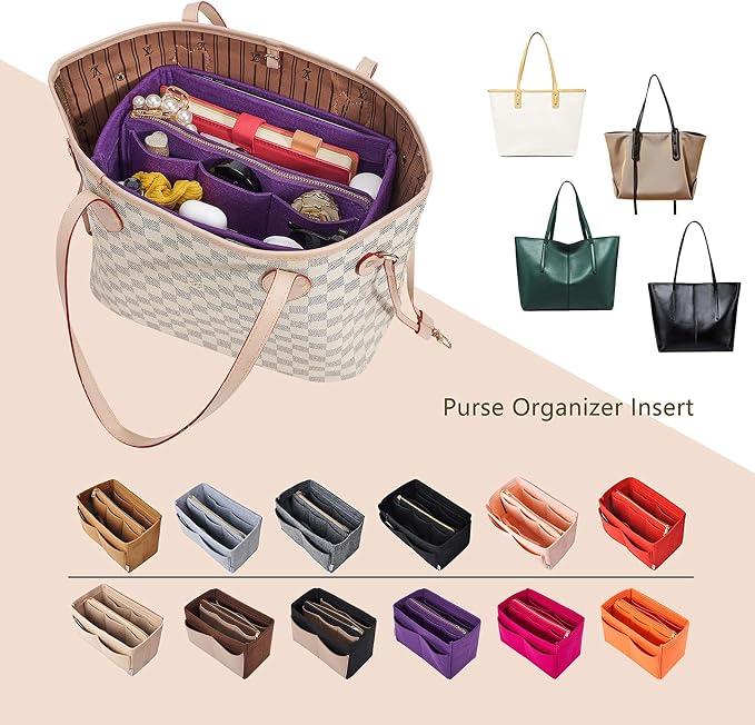 Vercord Felt Organizer Insert For Purse Handbag Tote Bag In Bag Inside Shaper Divider Neo Purple Medium