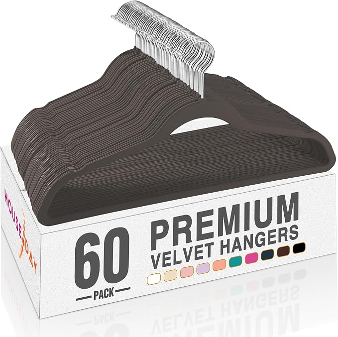 HOUSE DAY Taupe Velvet Hangers 60 Pack, Non Slip Clothes Felt Hanger Heavy Duty for Coat, Premium Slim Space Saving Suit Hangers for Closet Organizer, 360° Rotating Silver Hook