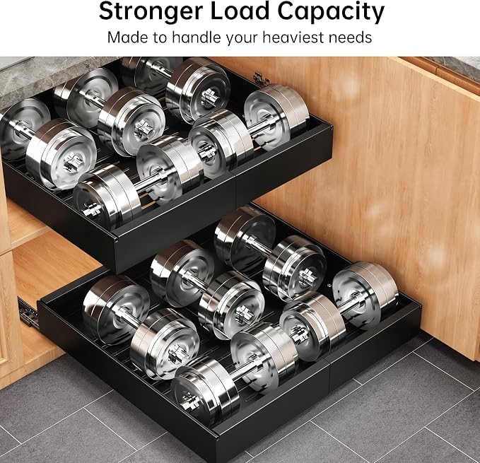 Pull out Cabinet Organizer, 1 pack, 20.5" Deep Heavy Slide out Drawers, Upgrade Three Triple-Slide Rail Systems, Expandable 12.8"-20.8" Roll out Shelf Storage for Kitchen Base Cabinet Organization