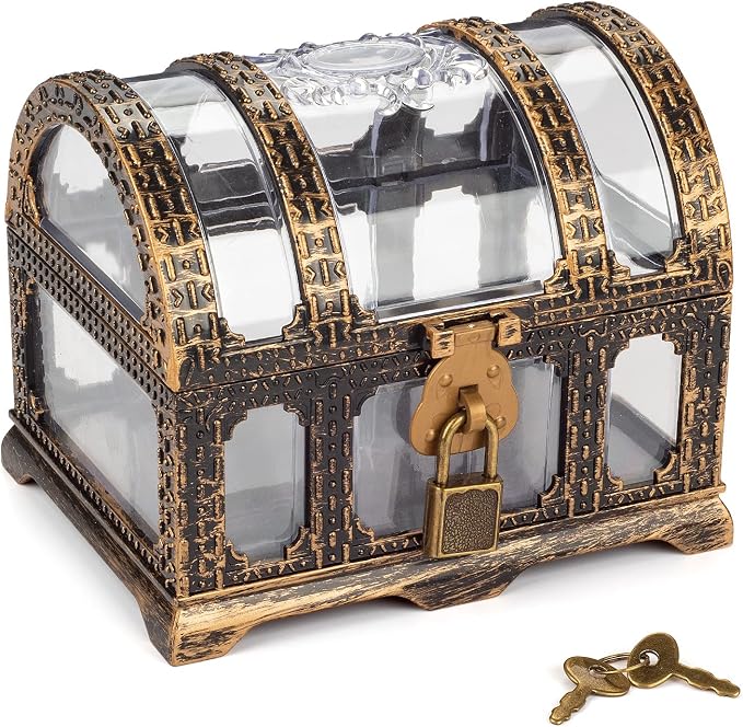 Kids Transparent Antique Pirate Treasure Chest,Plastic Treasure Chest for Pirate Party