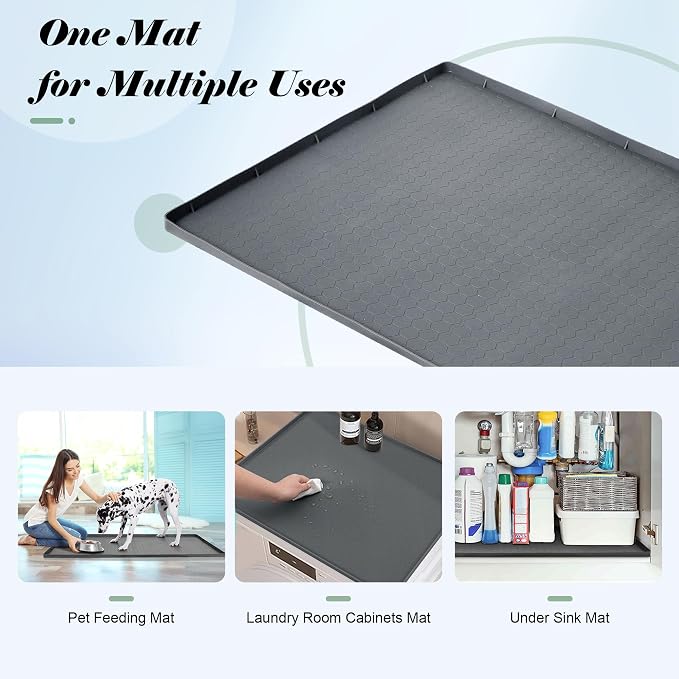 28"x19" Silicone Under Sink Mat for Bathroom/Kitchen Cabinet Organizer Mat | Leak-Proof Waterproof Liner Pad & Anti-Spill Tray | 0.7in Edge Barrier, 3.5Gal Capacity