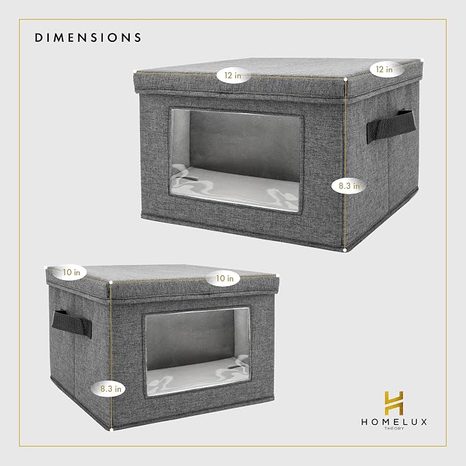 HOMELUX THEORY Hard Shell China Storage Containers for Dishes, 2pcs 12"x8" Plate Storage, Square Storage Containers with Lid, Heavy Duty Fine China Dish and Dinnerware Storage with 30 Felt Pads
