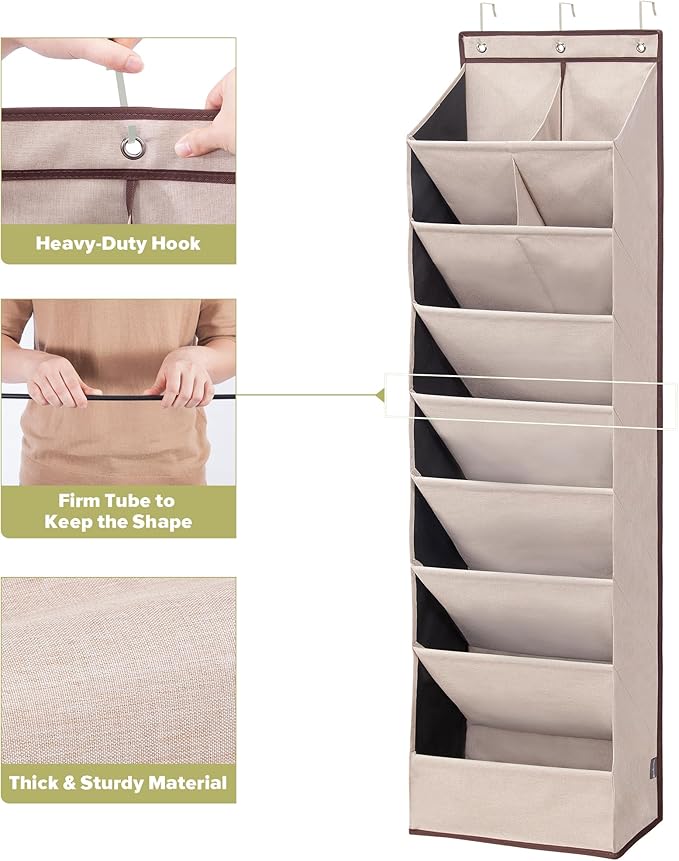 6 Pack Shoe Organizer with 6 Extra Large Pockets and 4 Large Pocket, Over the Door Sturdy Closet Storage Rack, Hanging Shoe Organizer for Shoes, Sneakers, Beige
