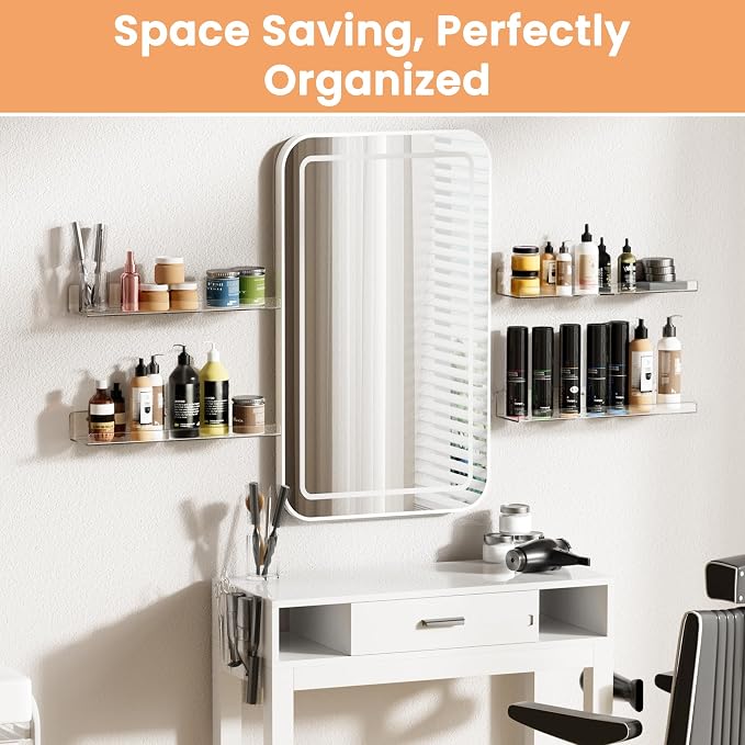 upsimples 4 Pcs 15" Acrylic Shelves for Wall Storage and Organizer, Clear | Transparent Design Highlights Skincare, Perfume, Easy-to-Find Versatile Floating Shelves for Bathroom, Bedroom and Playroom