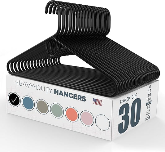 Heavy Duty Clothes Hangers 30 Pack – Made in the USA – 8lb Capacity Plastic Hangers for Adult Clothing – Durable for Pants, Coats, Jackets, or Jeans – Black