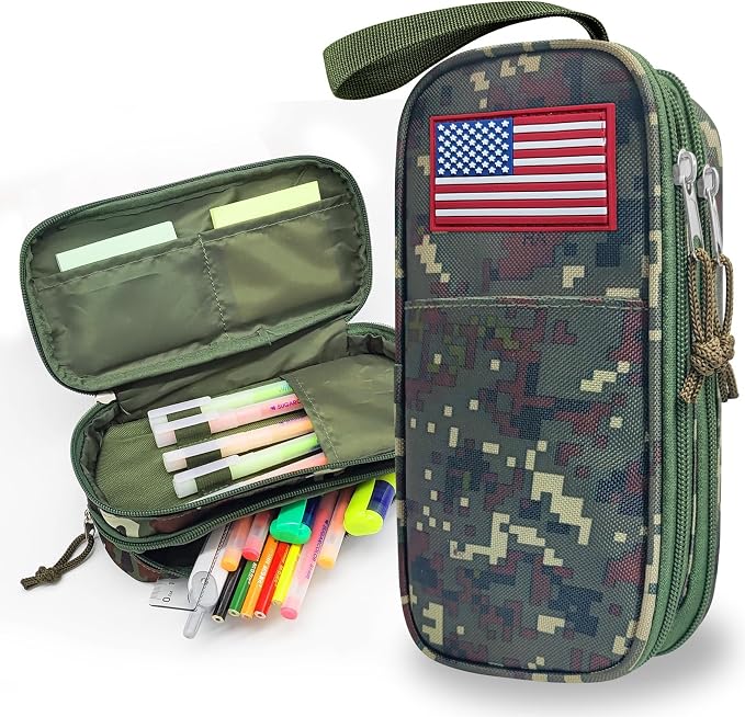 Tactica Pencil Case for Boys,Large Boys Pencil Pouch with Zipper Compartments, Big Capacity Pen Box Pen Bag Organizer for School College Office Kids Teen Boy Men Adult