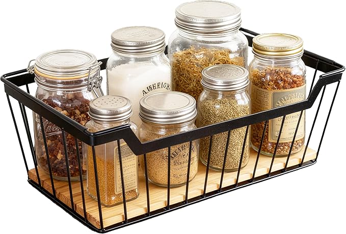 ShabbyDecor Metal Wire Basket with Handles Storage Organizer Stackable Organizing bin for Cabinet Shelf Countertop Under Sink Pantry for Kitchen,Bathroom,Laundry Closet, 1 Pack