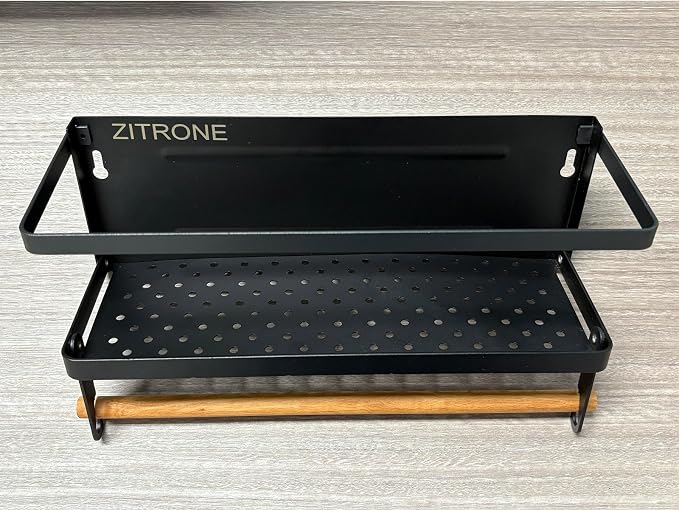 Magnetic Shelf with Paper Towel Holder | For Fridge/Washing Machine/Garage, Kitchen Spice Rack for Refrigerator, Wall Mount Storage Organizer
