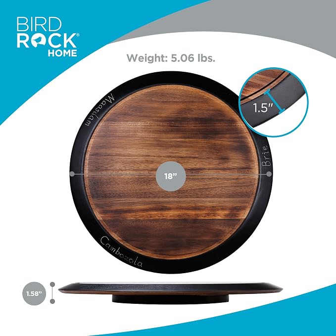 BIRDROCK HOME 18" Chalkboard Lazy Susan | Food Labels | Table Top Turntable | Cabinet or Pantry Organizer | Decorative Spice Rack Medicine Cleaning Spinning Table | Wood - Large