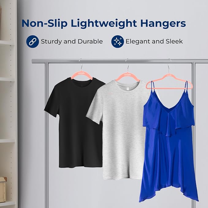 SereneLife Velvet Hangers – 100 Pack, Slim & Space Saving for Closets | Soft velvet grip prevents slipping on silk, satin & knitwear – 360° swivel hook fits all standard closet rods