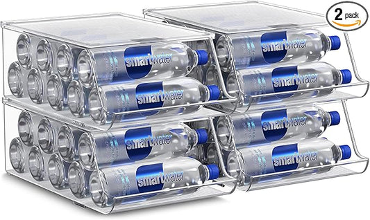 Sorbus Water Bottle Organizer for Fridge with Lid – Holds 9 Bottles – Stackable Drink Organizer for Refrigerator, Pantry, or Countertop – Clear BPA-Free Plastic Bottle Storage Holder (4 Pack)