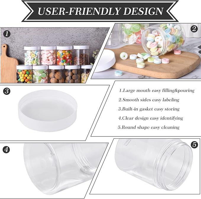 TANGLONG Plastic Jars with Lids, 8 oz Plastic Containers with Lids, Jars with Lids Ideal for Cake Jars Body Butter and Food Storage, Pack of 30