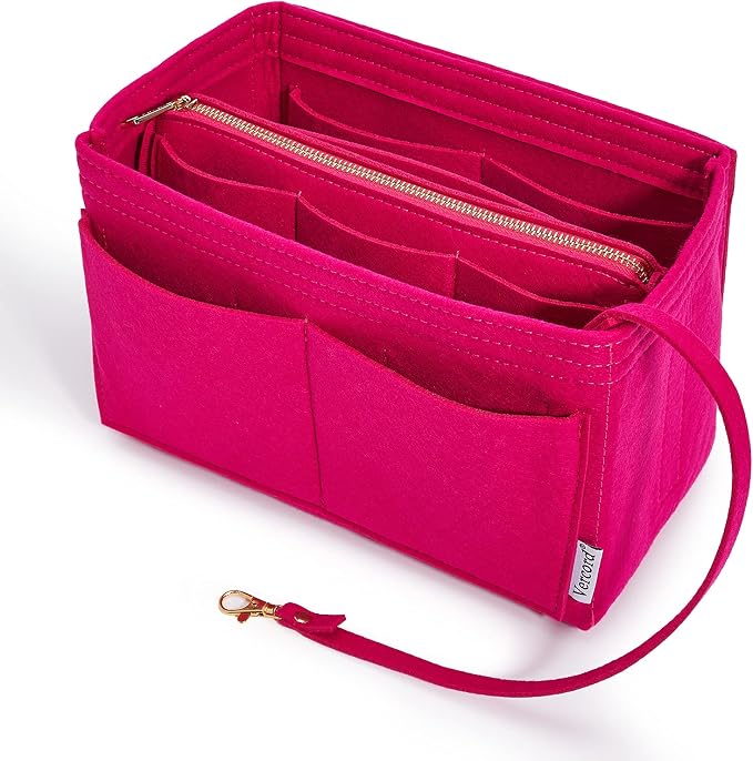 Vercord Felt Organizer Insert For Purse Handbag Tote Bag In Bag Inside Shaper Divider Neo Rose Medium