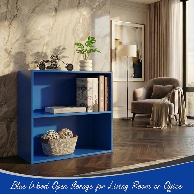 KB Designs - Tony 2-Tier Modern Bookcase with Open Storage Shelves for Kids’ Rooms, Playrooms, or Home Offices – Compact Colorful Bookshelf Organizer