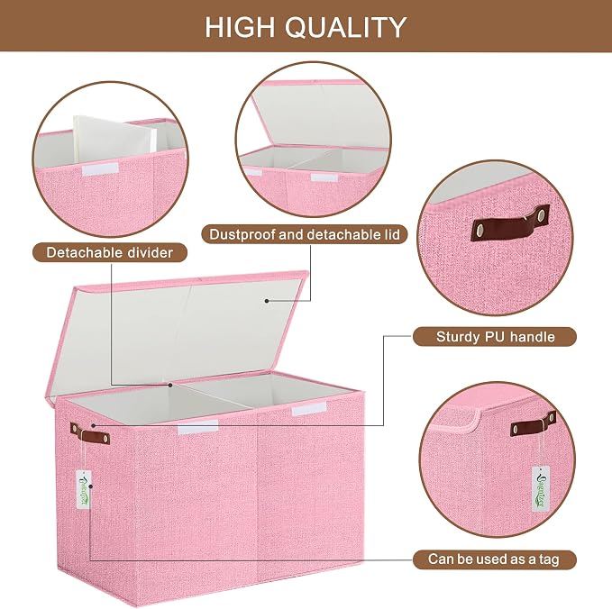 Bagnizer Large Toy Storage Box with Lids, Collapsible Sturdy Baby Storage Organizer Chest Bin Basket for Kids, Boys, Girls, Playroom, Nursery, Bedroom, Closet 25"x13"x16" (Pink)
