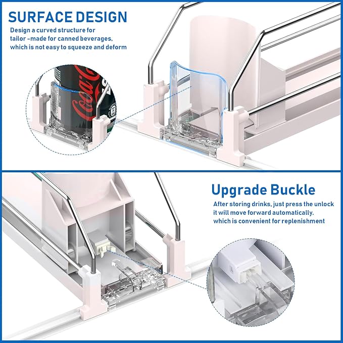 Drink Organizer for Fridge, Soda Can Organizer Dispenser for Refrigerator with Automatic Pusher Glide, Width Adjustable Clear Dividers Can Holder for 25 Cans, 15''D x16.6''W, 5 Rows