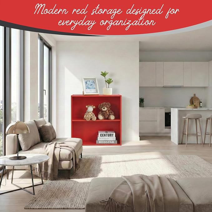KB Designs - Tony 2-Tier Modern Bookcase with Open Storage Shelves for Kids’ Rooms, Playrooms, or Home Offices – Compact Colorful Bookshelf Organizer