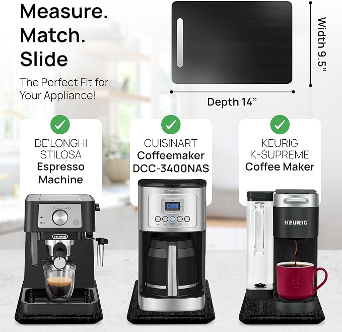 Ibyx Elegant Appliance Slider - Sliding Tray for Coffee Maker & Heavy Kitchen Appliances, Easy Slide, Made of Premium Bamboo, Space-Saving Kitchen Organizer, 40 lb Capacity, Black - 9.5 x 14 Inch